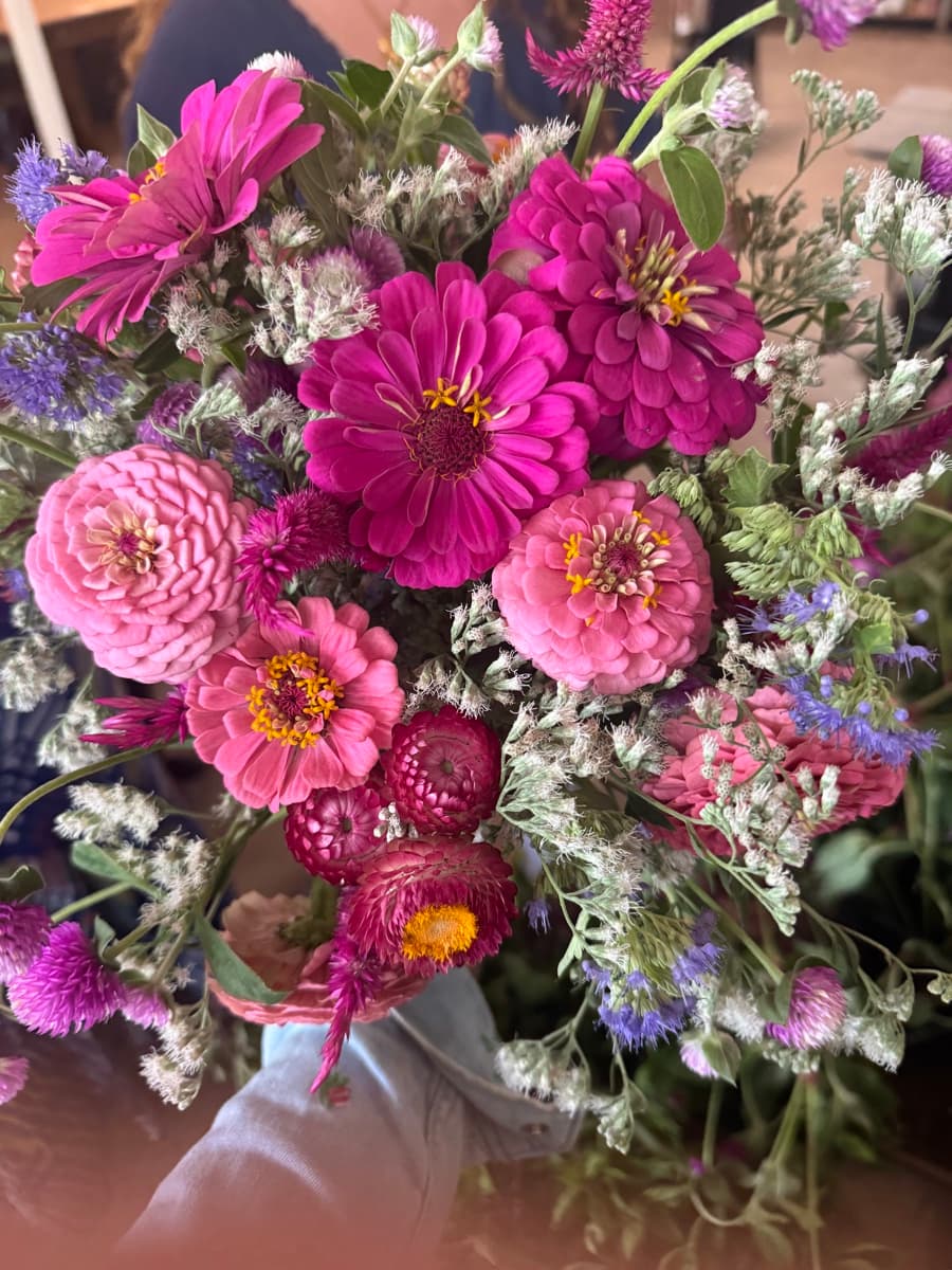 Pink zinnia bouquet close-up