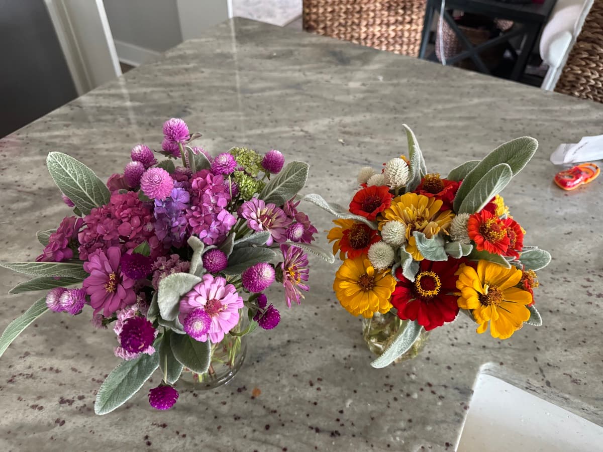 Two contrasting bouquets - purple and orange