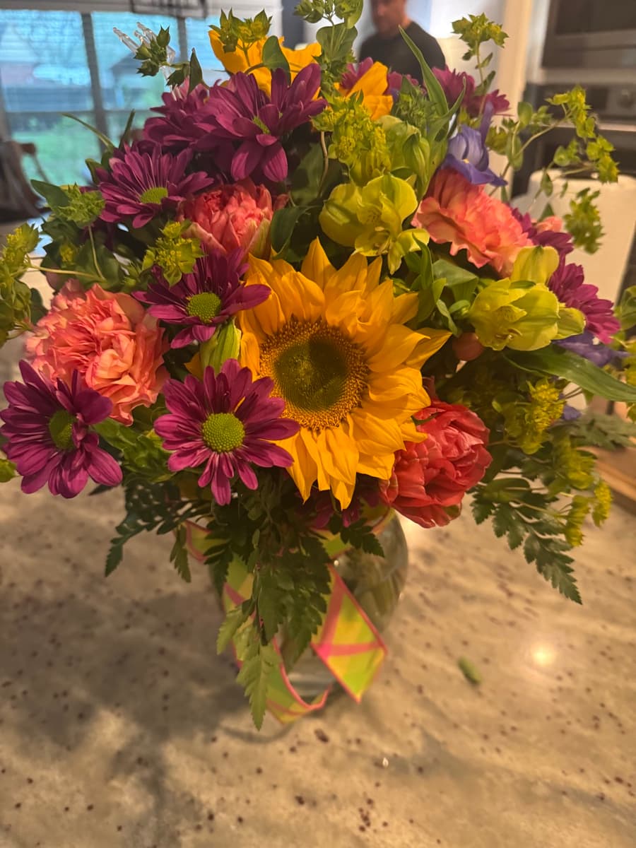 Premium arrangement with sunflower centerpiece