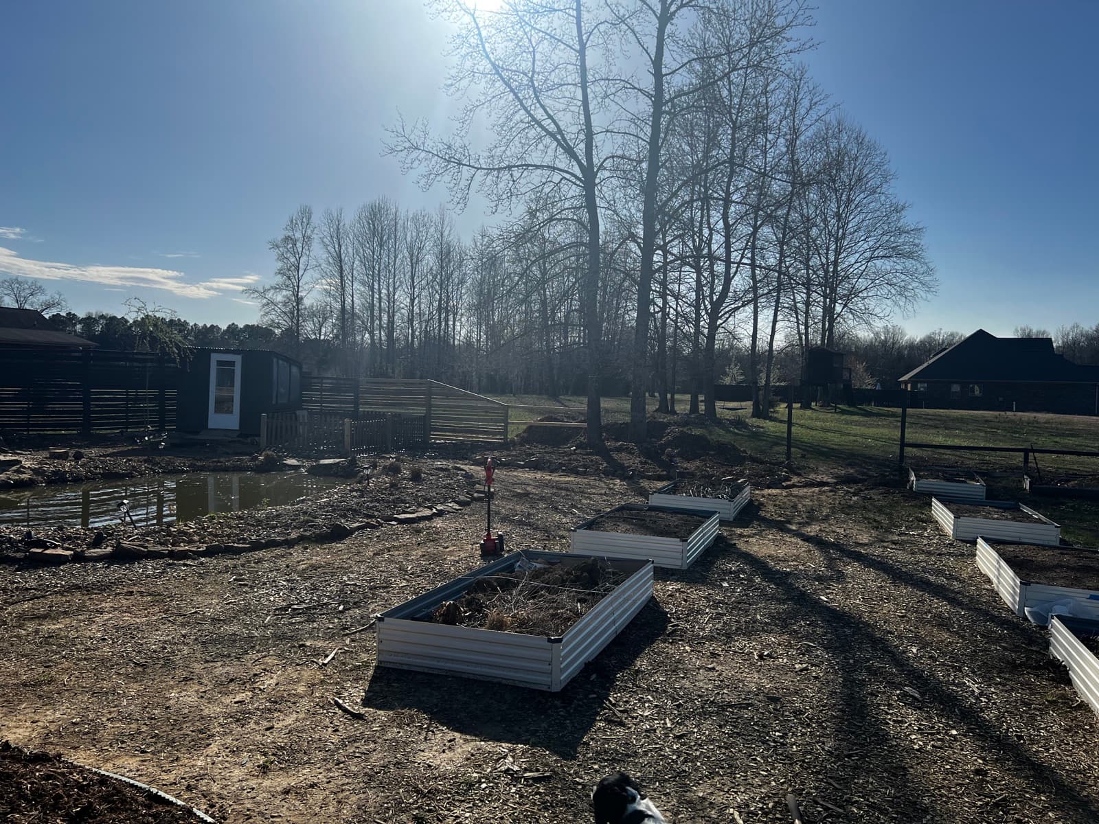 Setting up raised beds on the farm